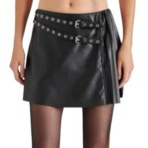 Zara Black Faux Leather Pleated Buckle Mini Skort Sz Sm